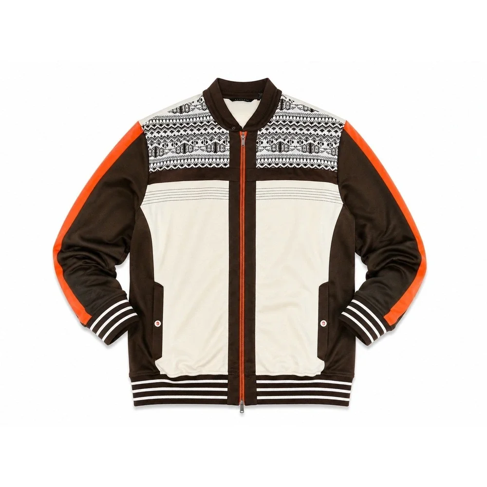 Sean John Track Jacket Mens 3XLT Brown Cream Orange‎ Full Zip Big Tall